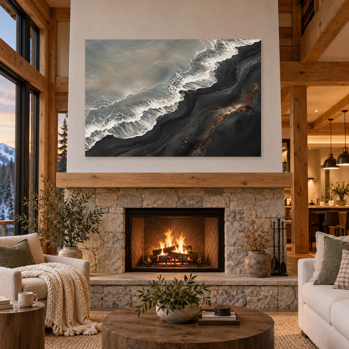 Volcanic Tide - Black Sand Coast Wall Art, Canvas or Poster - 04-cabin