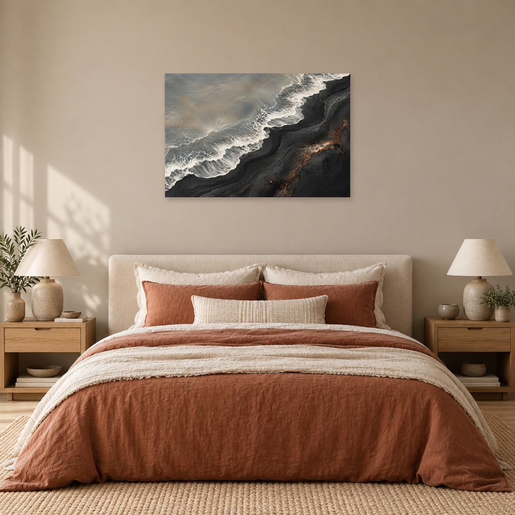 Volcanic Tide - Black Sand Coast Wall Art, Canvas or Poster - 05-bedroom