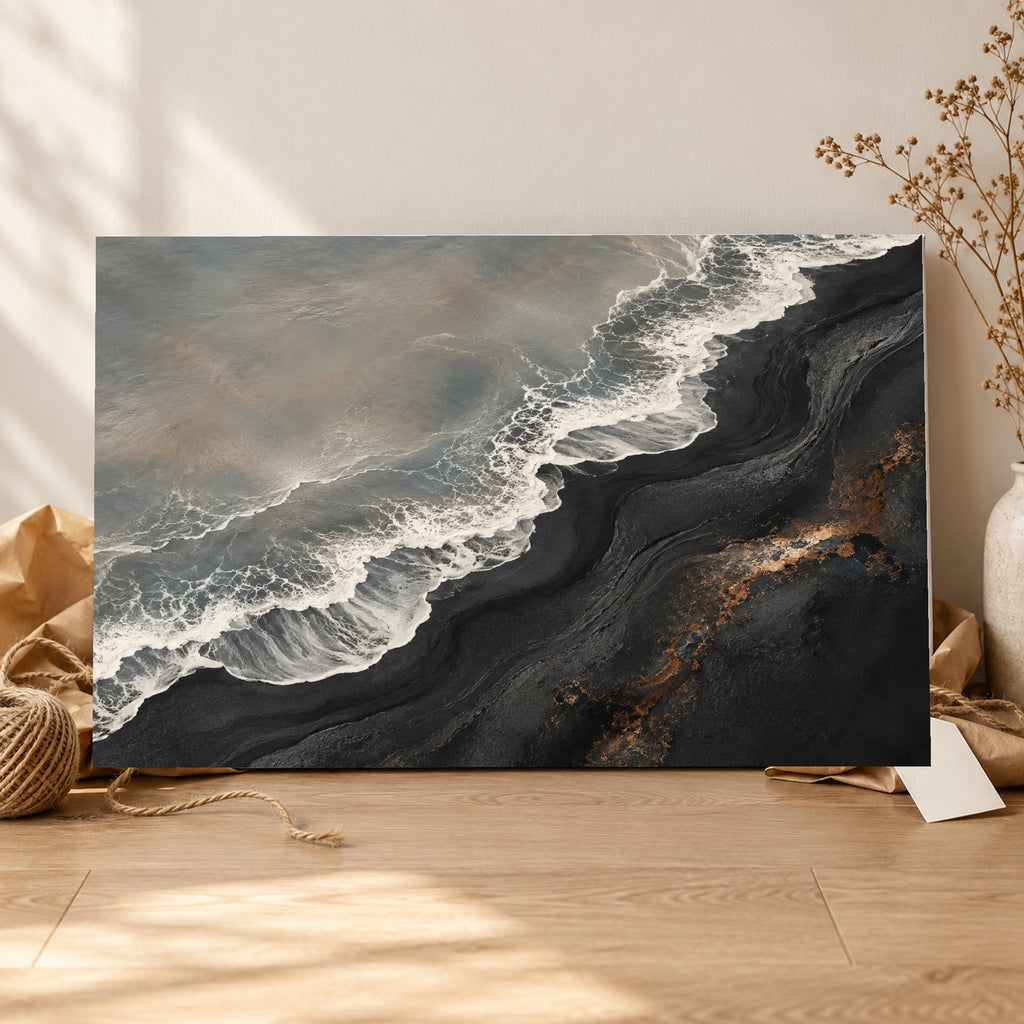 Volcanic Tide - Black Sand Coast Wall Art, Canvas or Poster - 06-gift