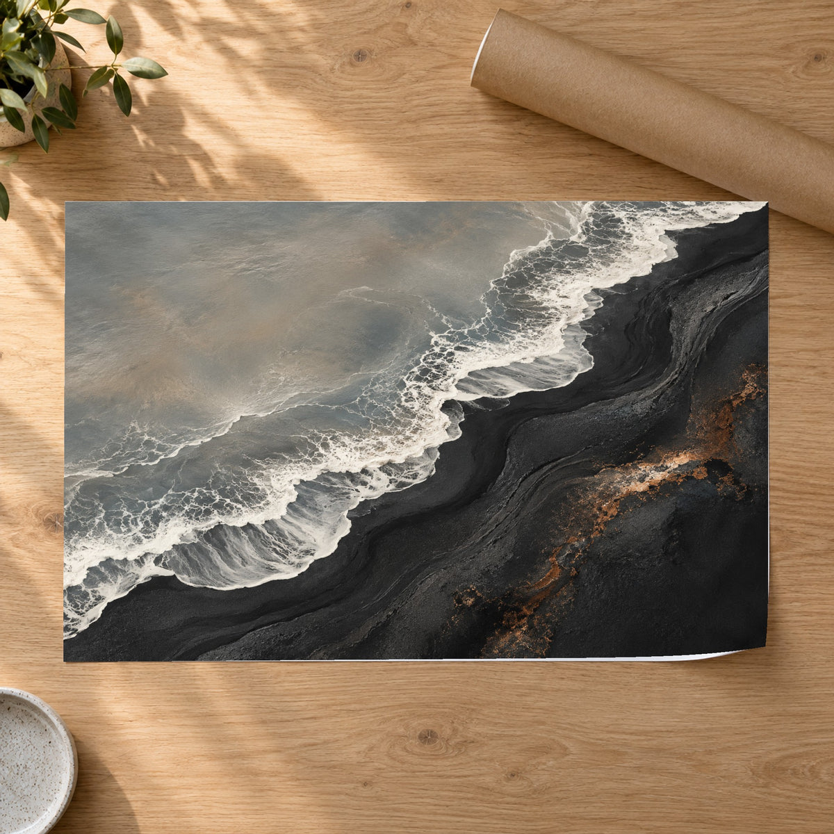 Volcanic Tide - Black Sand Coast Wall Art, Canvas or Poster - 07-poster