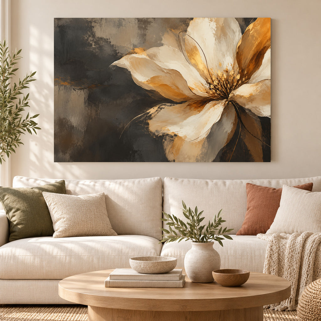 Amber Bloom - Golden Floral Wall Art, Canvas or Poster - 01-hero