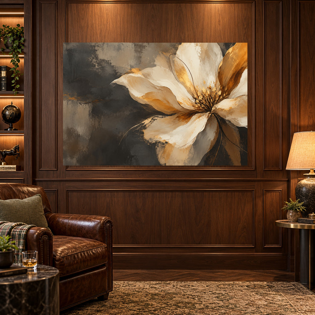 Amber Bloom - Golden Floral Wall Art, Canvas or Poster - 03-man-cave