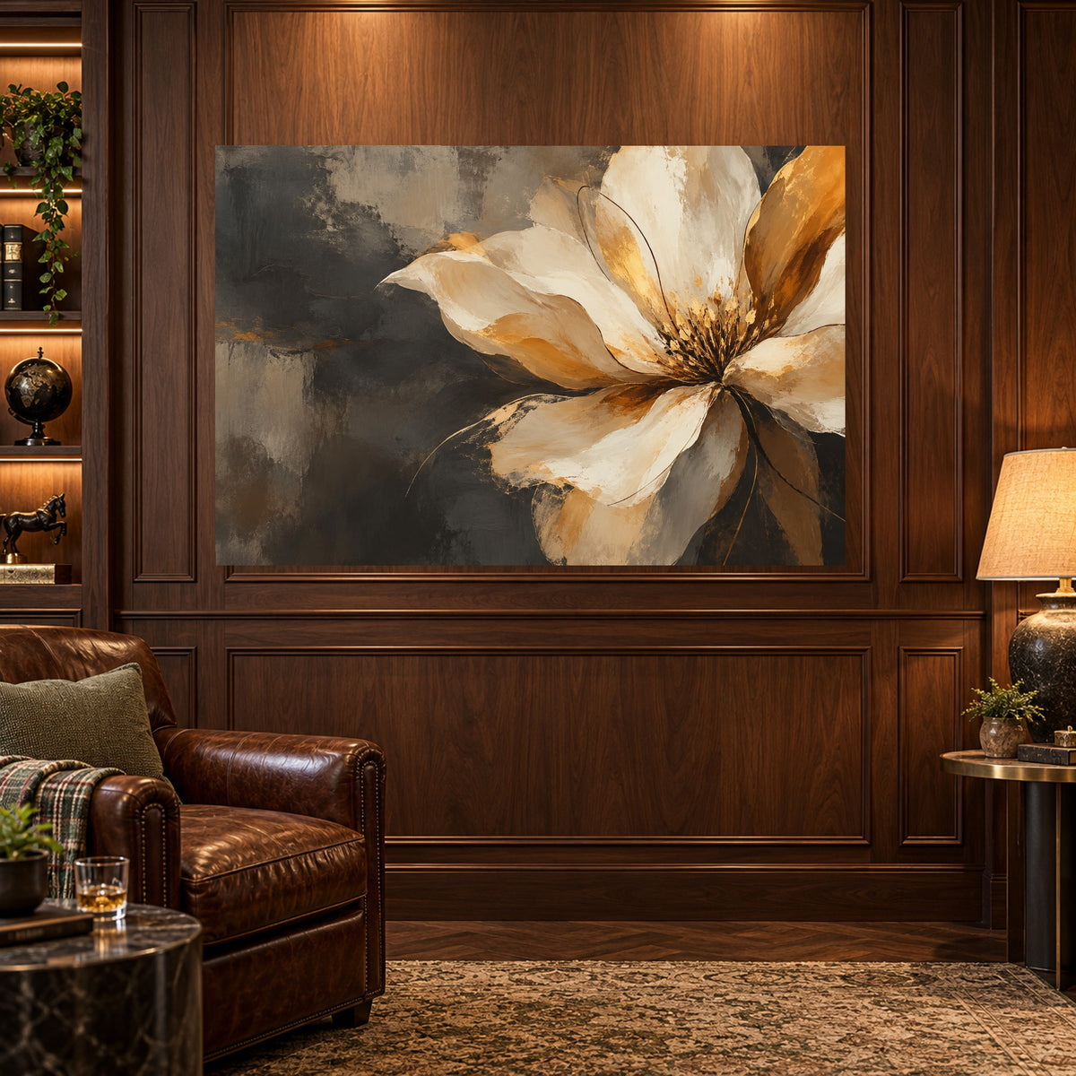 Amber Bloom - Golden Floral Wall Art, Canvas or Poster - 03-man-cave