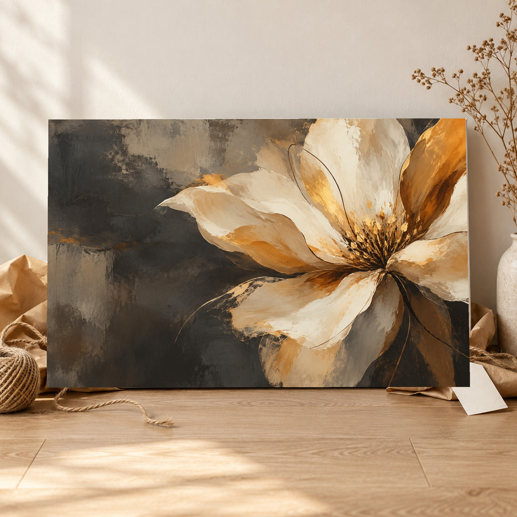 Amber Bloom - Golden Floral Wall Art, Canvas or Poster - 06-gift