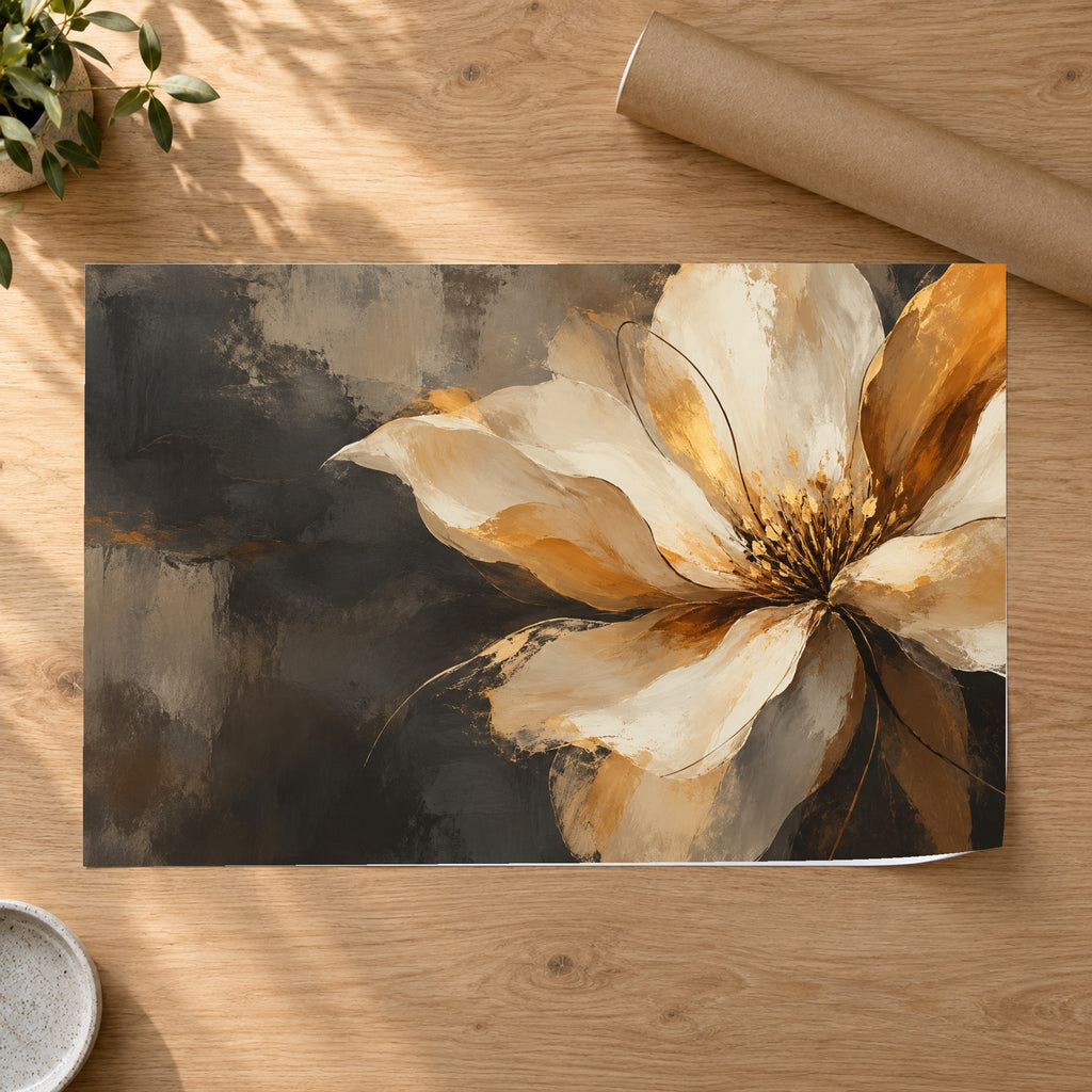 Amber Bloom - Golden Floral Wall Art, Canvas or Poster - 07-poster