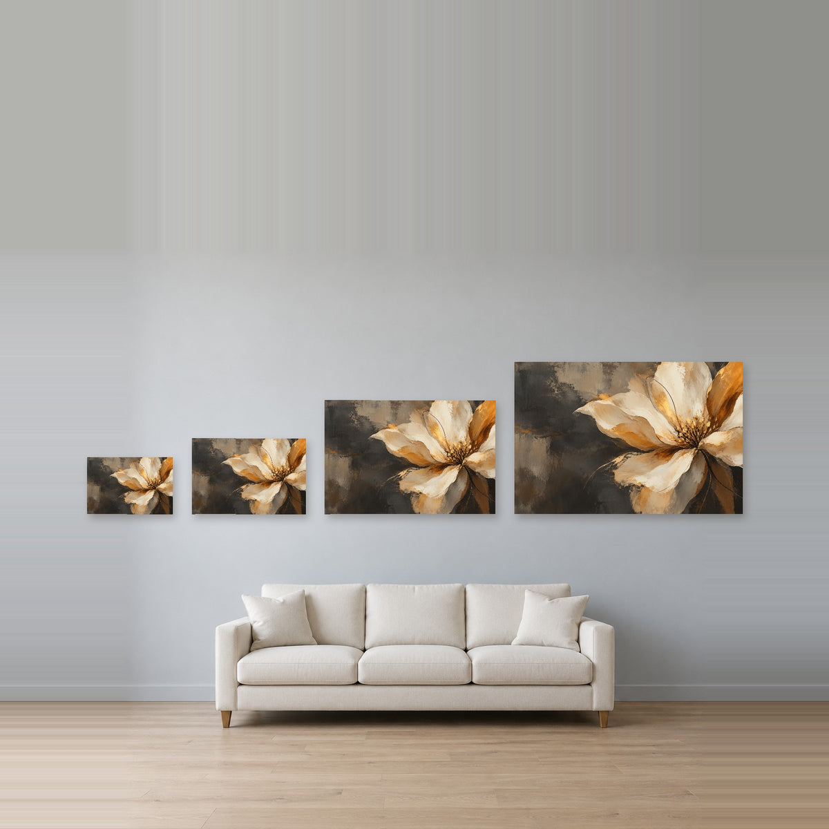 Amber Bloom - Golden Floral Wall Art, Canvas or Poster - 08-size-guide