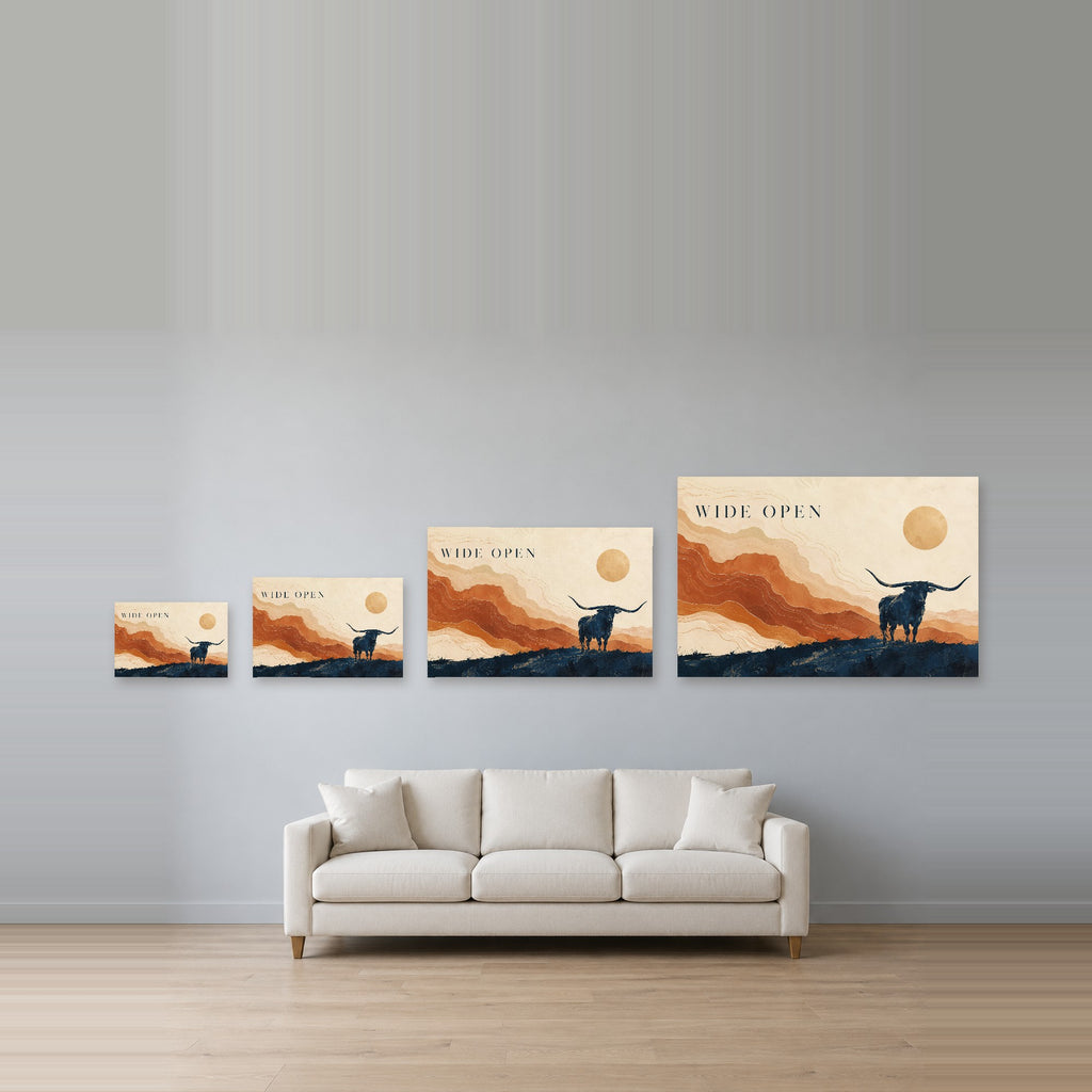 Prairie Ledger - Longhorn Desert Wall Art, Canvas or Poster - 08-size-guide