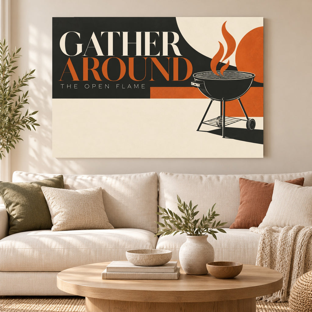 Open Flame Social - Gather Around Grill Wall Art, Canvas or Poster - 01-hero