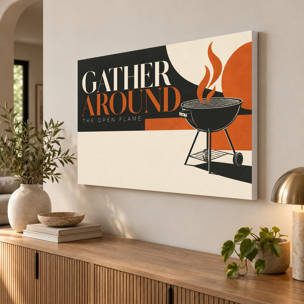 Open Flame Social - Gather Around Grill Wall Art, Canvas or Poster - 02-angle
