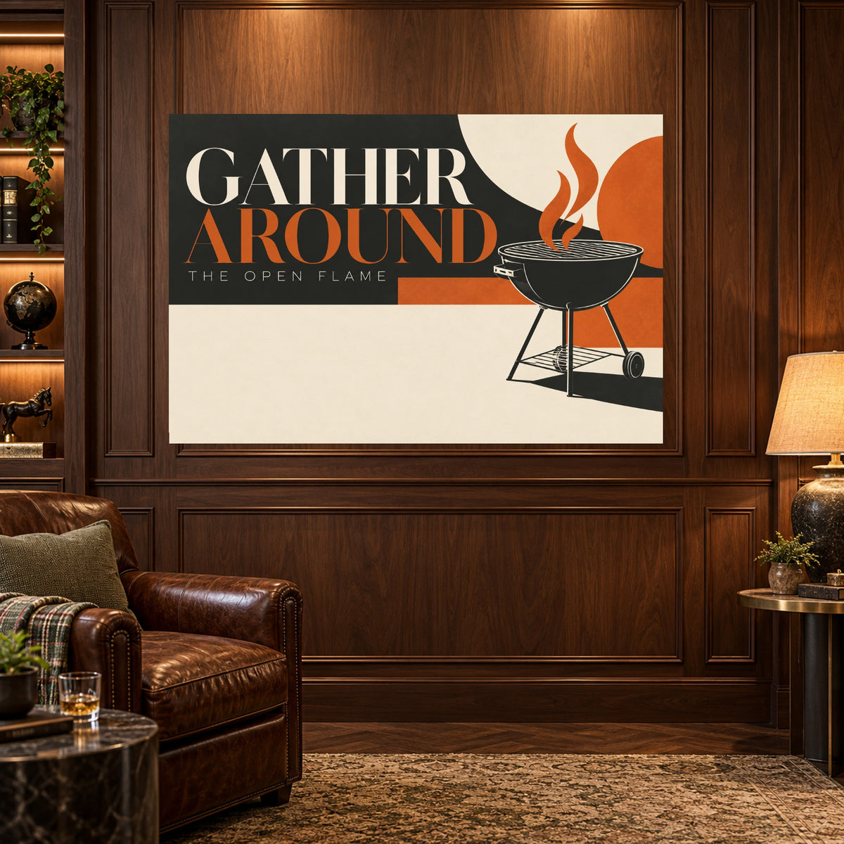 Open Flame Social - Gather Around Grill Wall Art, Canvas or Poster - 03-man-cave