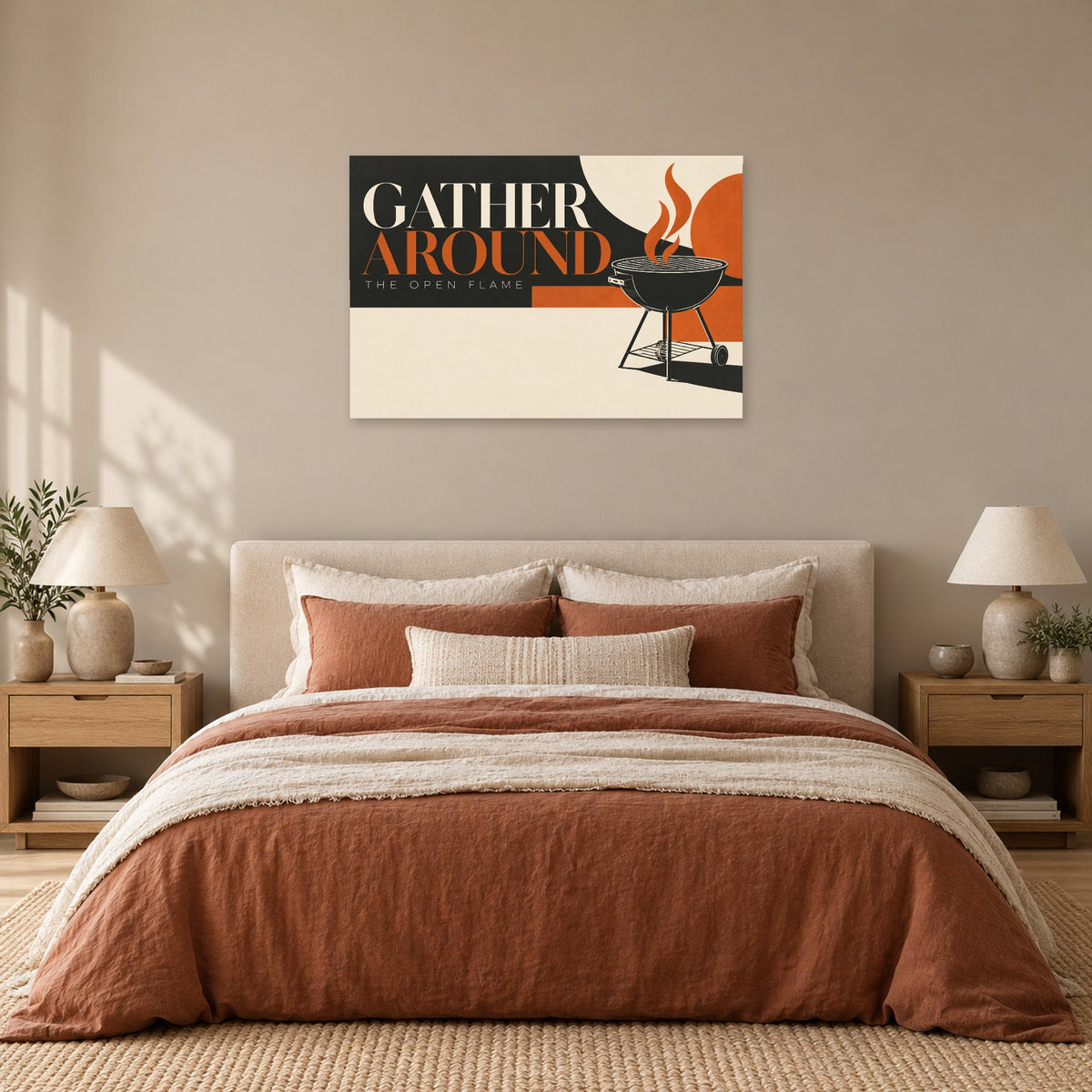 Open Flame Social - Gather Around Grill Wall Art, Canvas or Poster - 05-bedroom