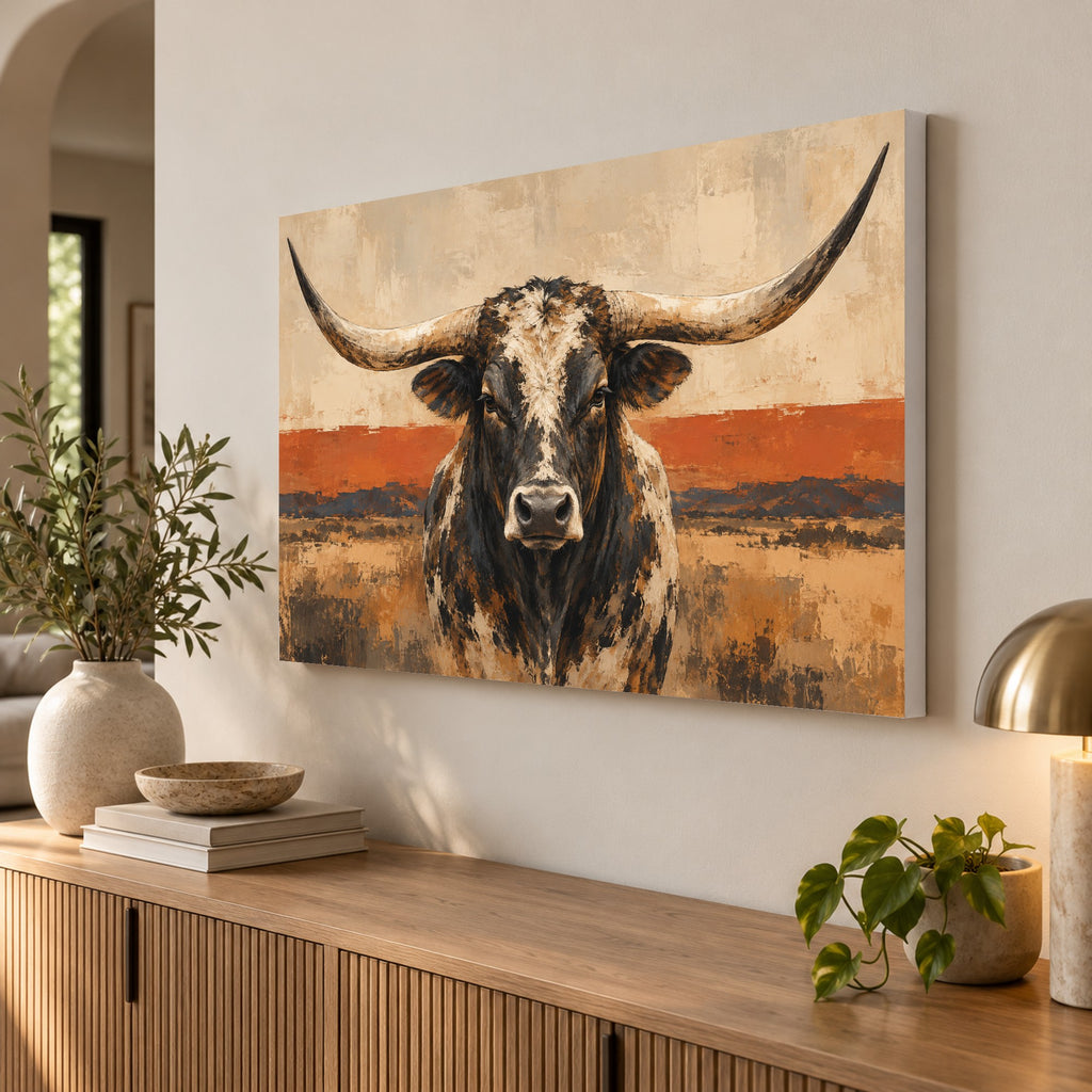 Longhorn Horizon - Longhorn Portrait Wall Art, Canvas or Poster - 02-angle