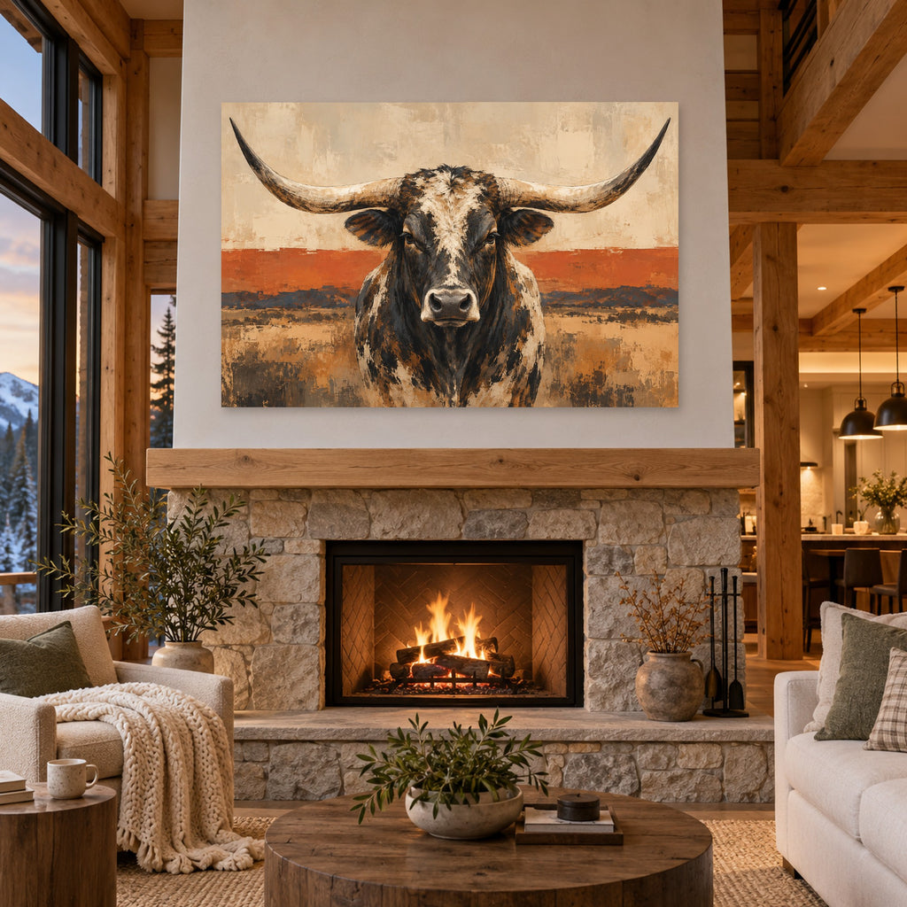 Longhorn Horizon - Longhorn Portrait Wall Art, Canvas or Poster - 04-cabin