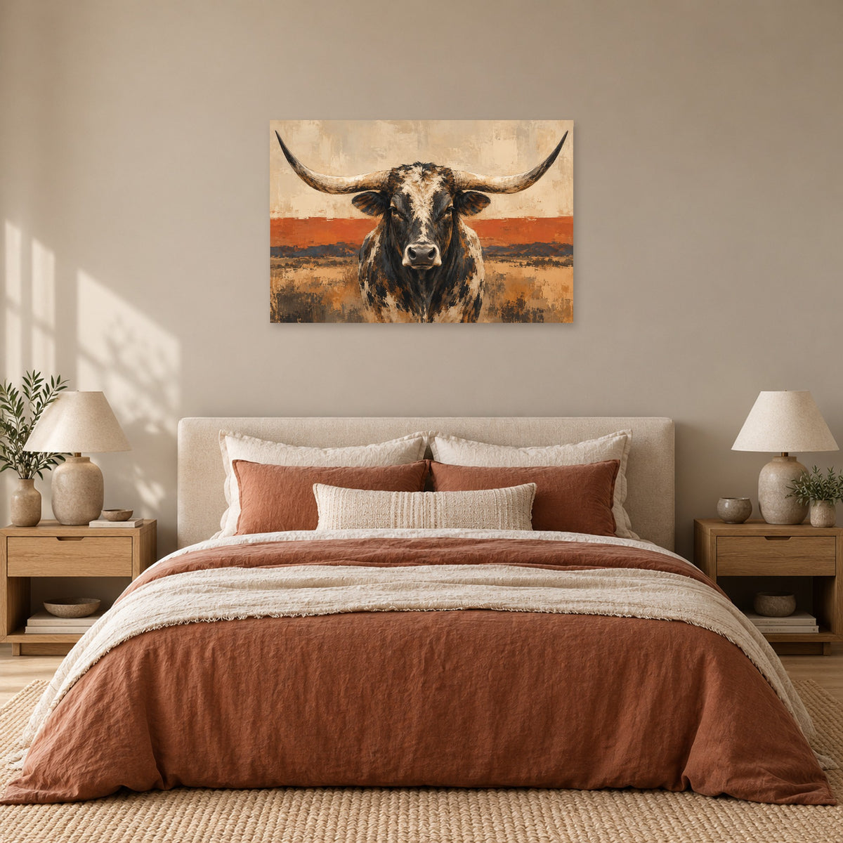 Longhorn Horizon - Longhorn Portrait Wall Art, Canvas or Poster - 05-bedroom