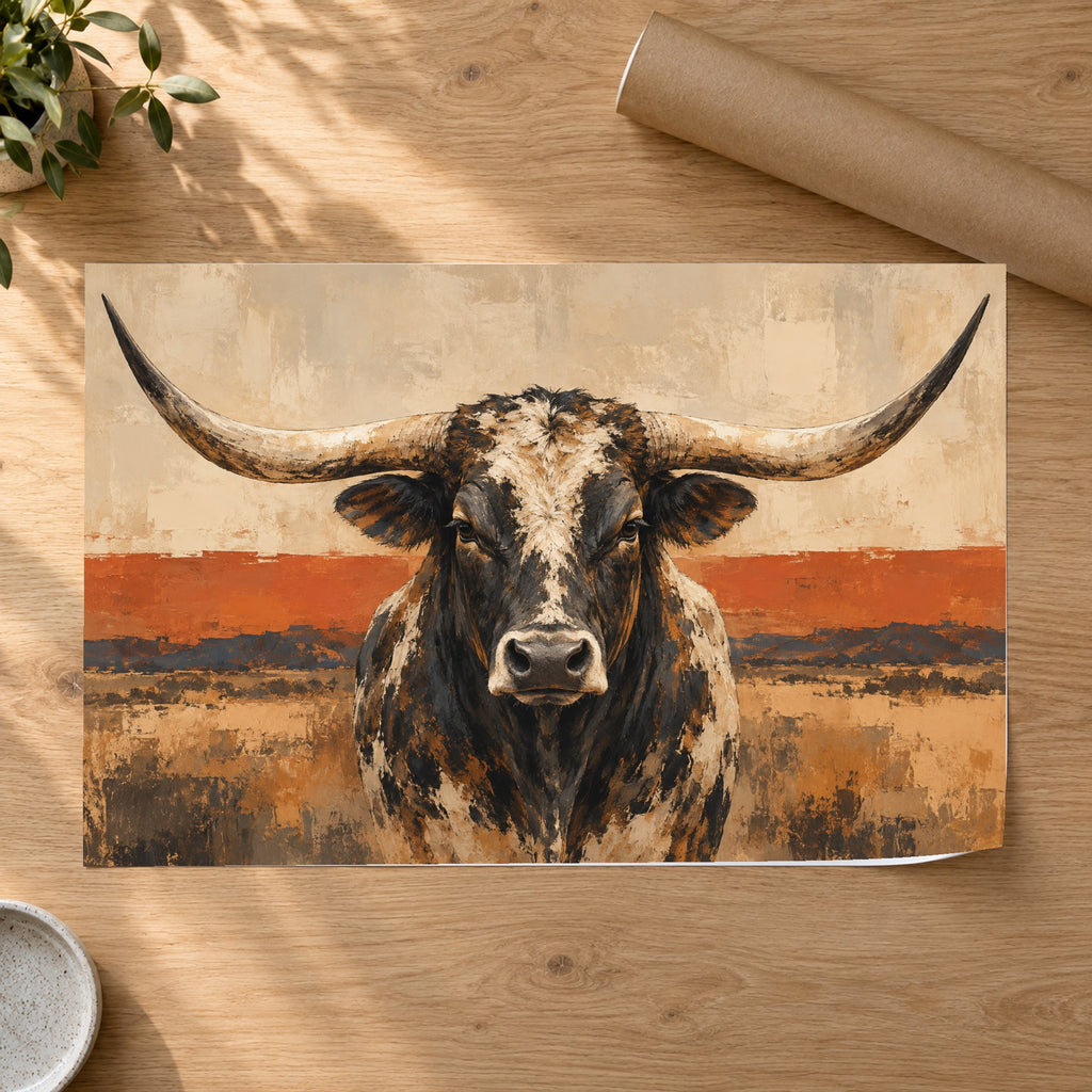 Longhorn Horizon - Longhorn Portrait Wall Art, Canvas or Poster - 07-poster