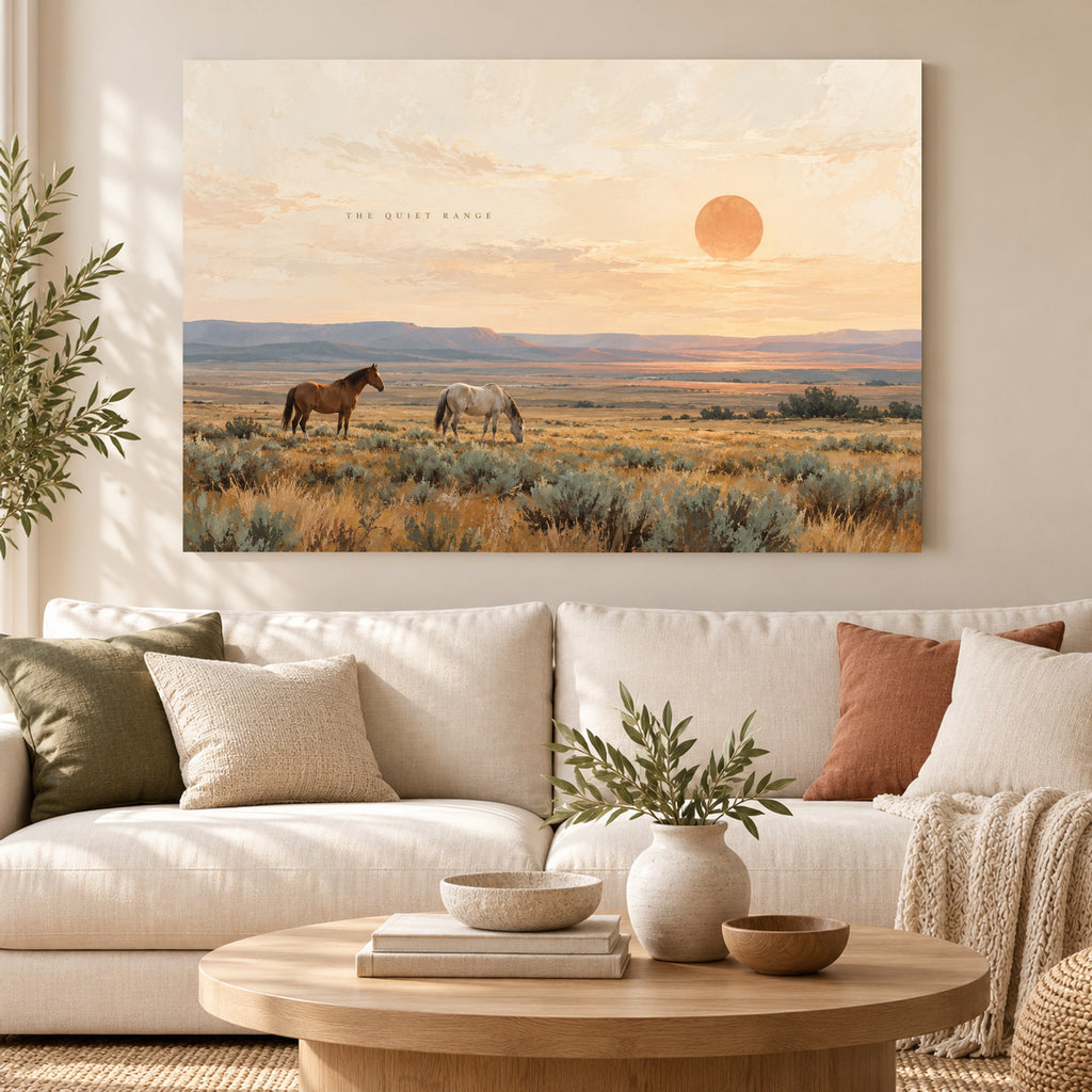 Wild Meadow Horses - Horses at Sunset Wall Art, Canvas or Poster - 01-hero