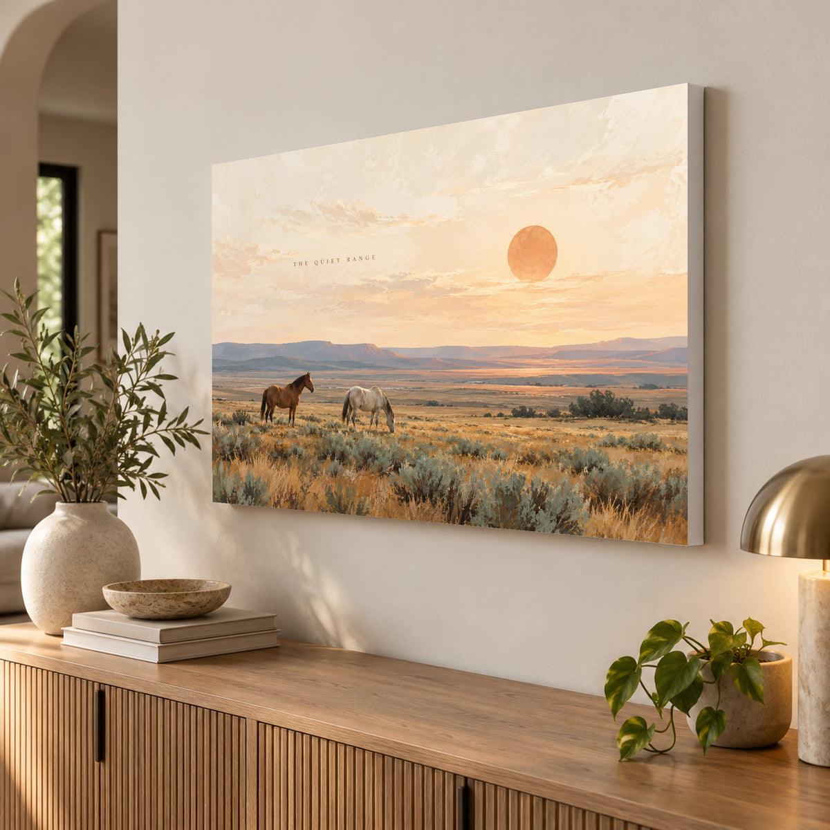 Wild Meadow Horses - Horses at Sunset Wall Art, Canvas or Poster - 02-angle