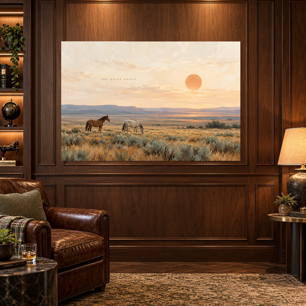 Wild Meadow Horses - Horses at Sunset Wall Art, Canvas or Poster - 03-man-cave