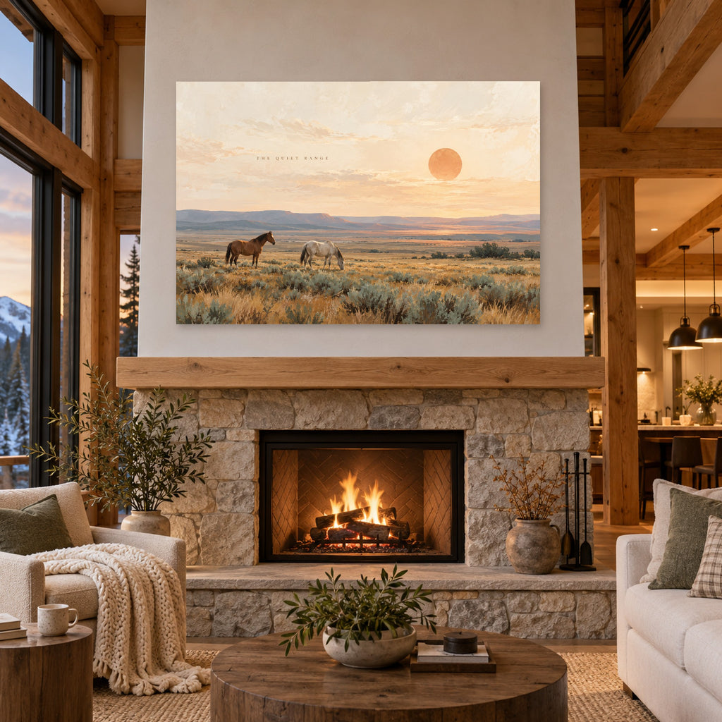 Wild Meadow Horses - Horses at Sunset Wall Art, Canvas or Poster - 04-cabin