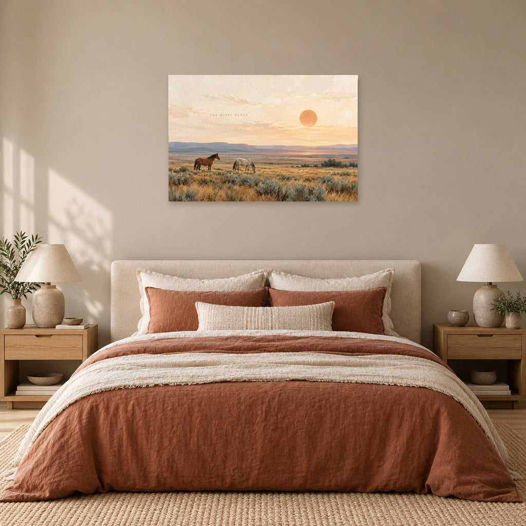 Wild Meadow Horses - Horses at Sunset Wall Art, Canvas or Poster - 05-bedroom