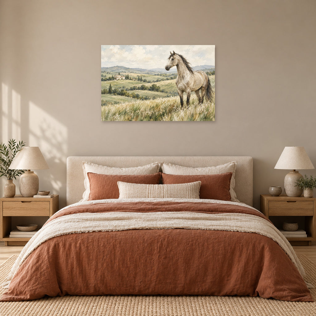 Pasture & Light - White Horse Meadow Wall Art, Canvas or Poster - 05-bedroom