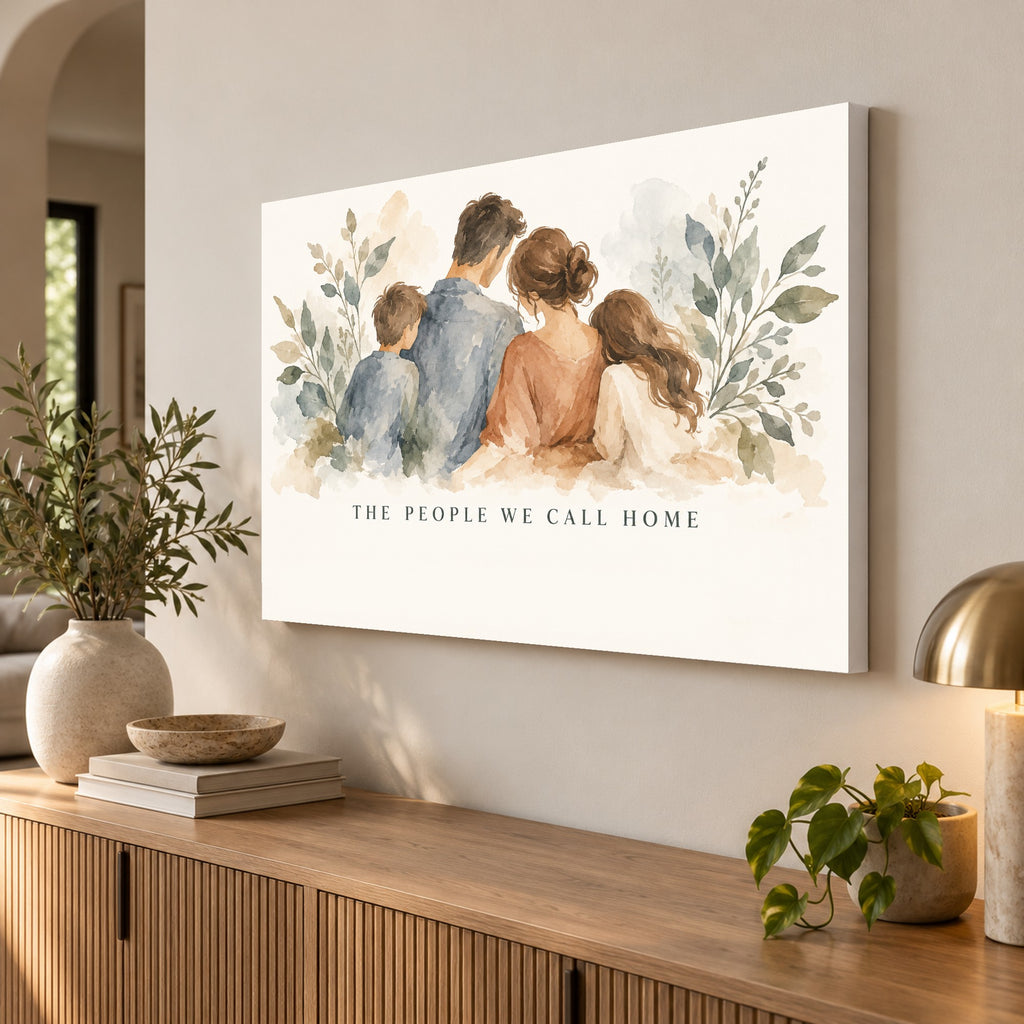 Family in Bloom - Watercolor Family Wall Art, Canvas or Poster - 02-angle