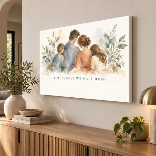 Family in Bloom - Watercolor Family Wall Art, Canvas or Poster - 02-angle