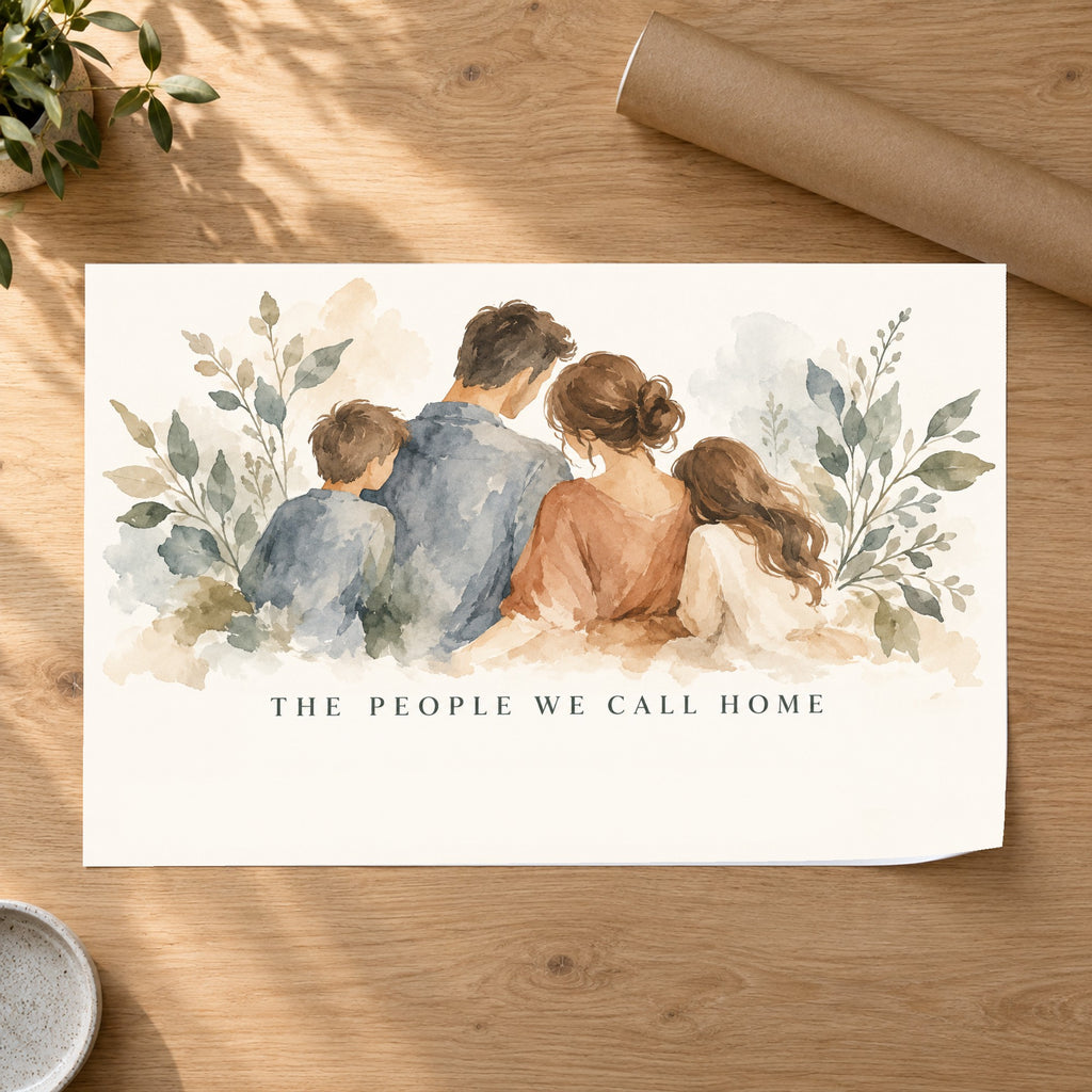 Family in Bloom - Watercolor Family Wall Art, Canvas or Poster - 07-poster