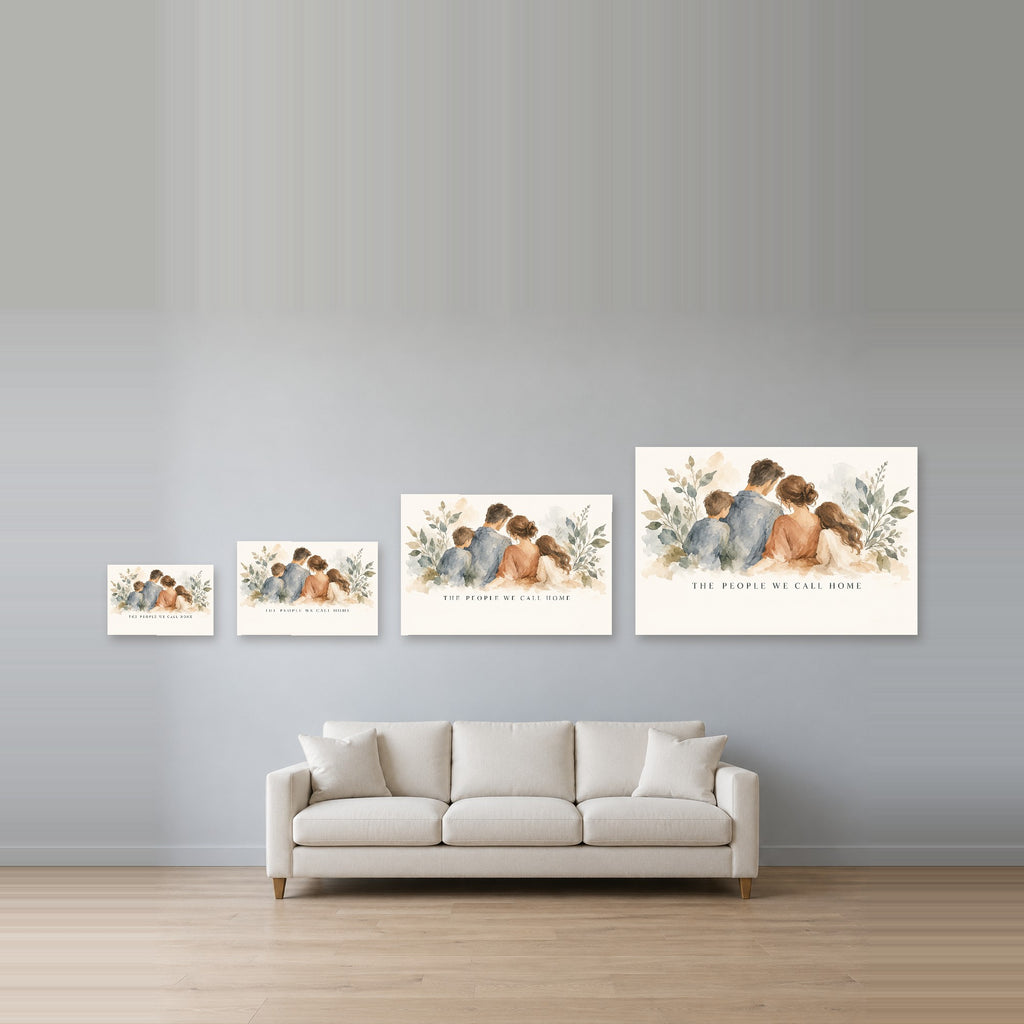 Family in Bloom - Watercolor Family Wall Art, Canvas or Poster - 08-size-guide