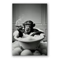 Funny Monkey In The Bathtub Canvas – Black And White Bathroom Decor