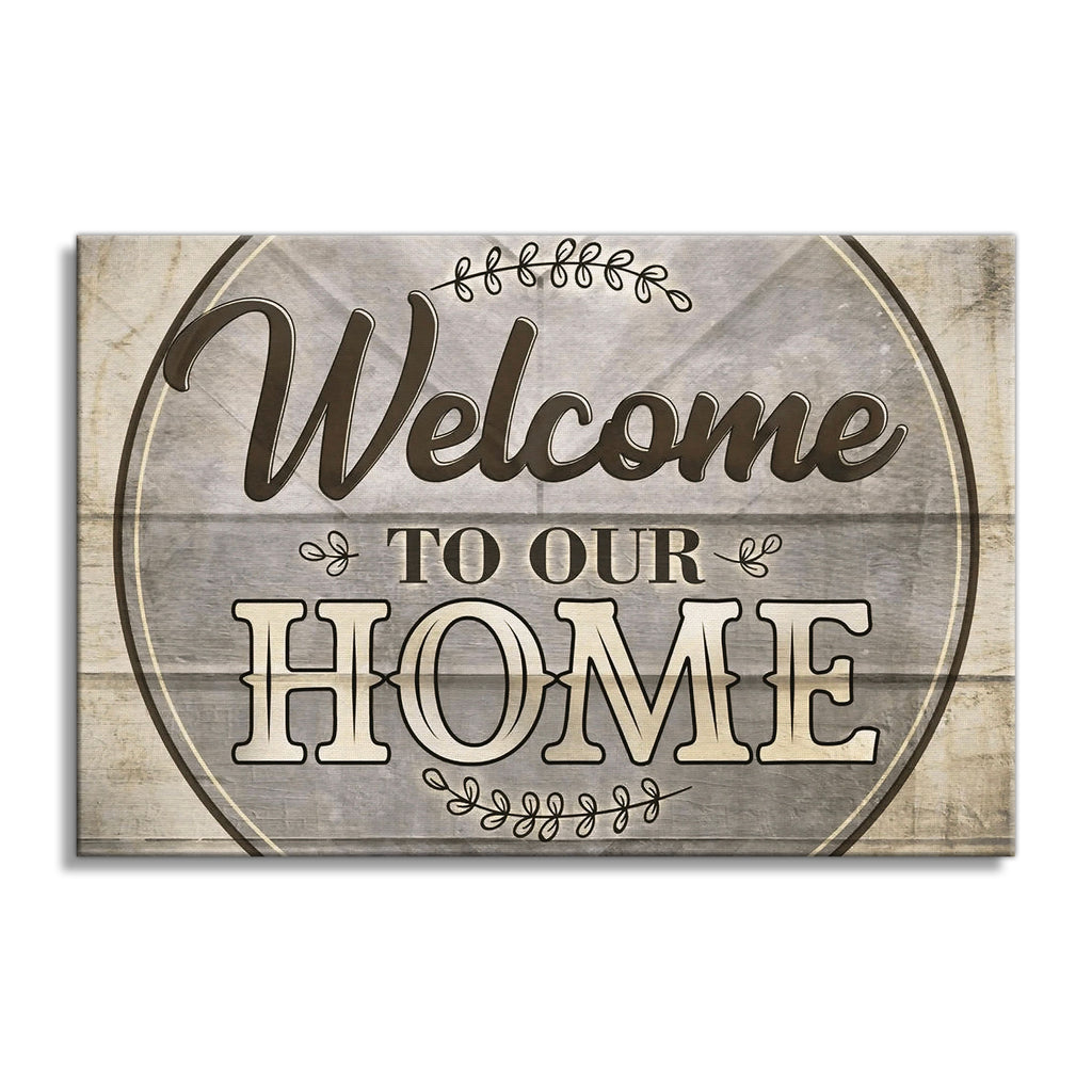 Welcome To Our Home Canvas – Rustic Wreath Entryway Wall Art