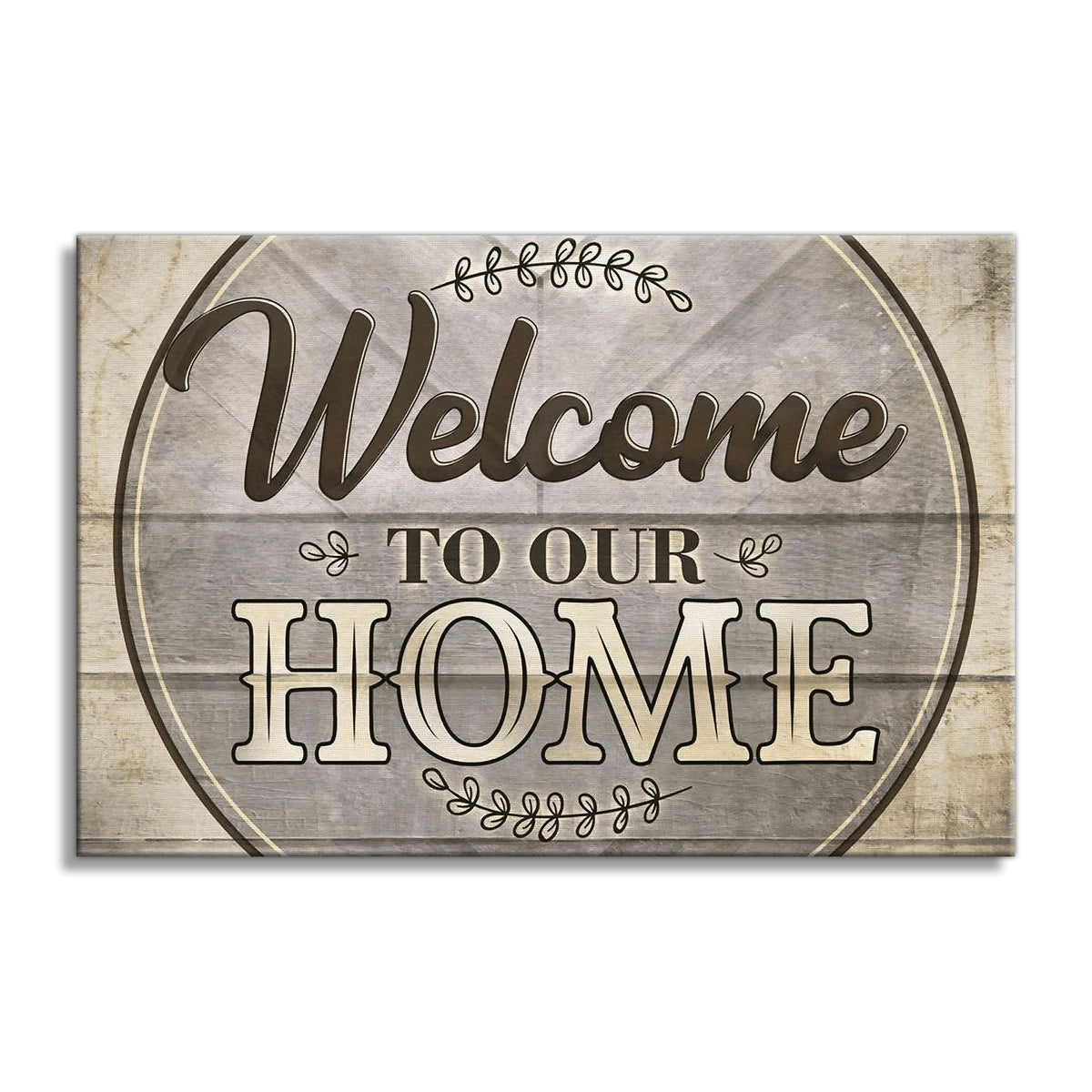 Welcome To Our Home Canvas – Rustic Wreath Entryway Wall Art