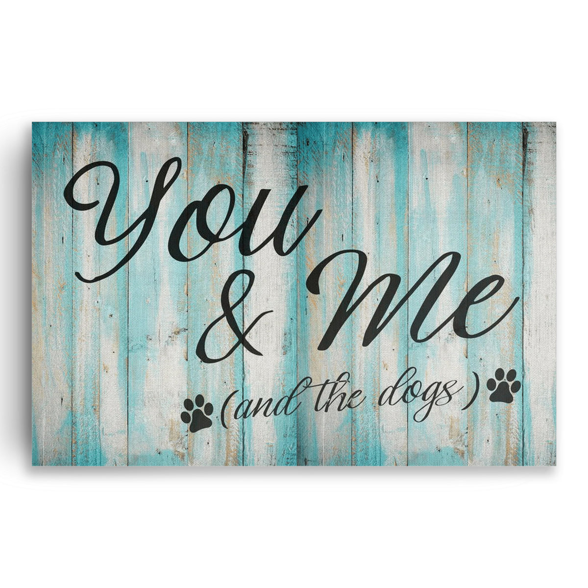 You And Me And The Dogs Canvas – Teal Couple And Dog Wall Art